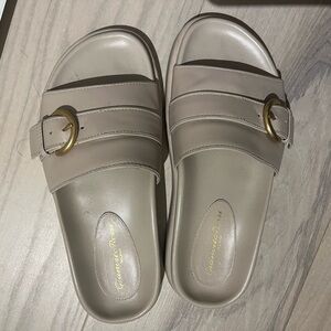 Gianvito Rossi Slide Sandals with Gold Buckle